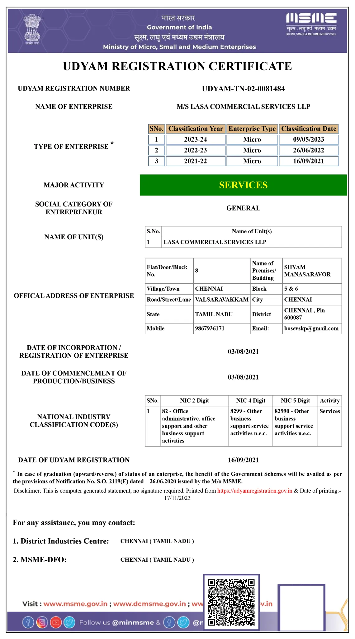 Lasa Commercial Services LLP
